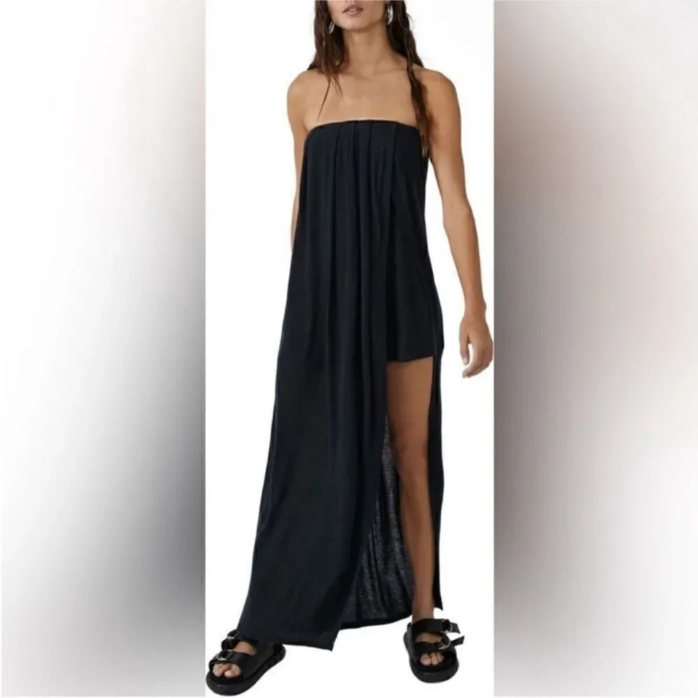 Free People NWT Summer Fling Solid Jumpsuit romper In Washed Black Size XS